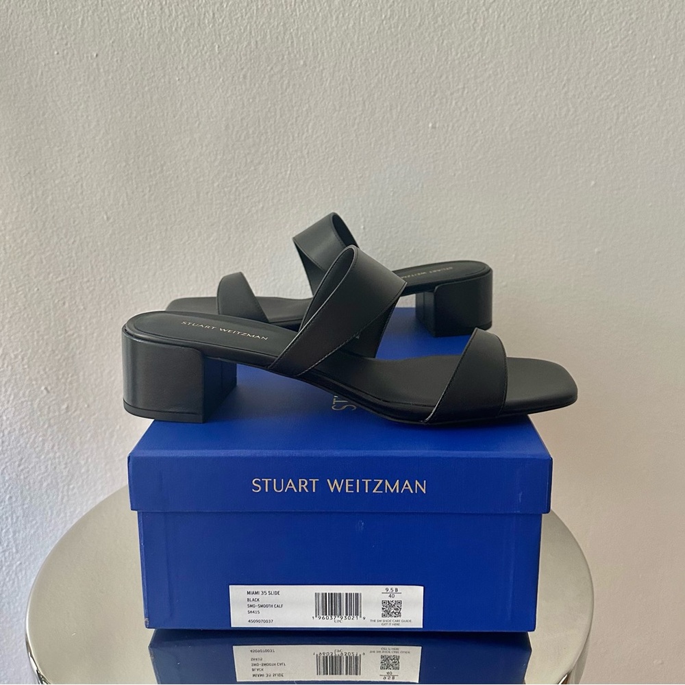 Stuart Weitzman - Miami 35 Slides Black Leather - Size 9.5 (NWT)